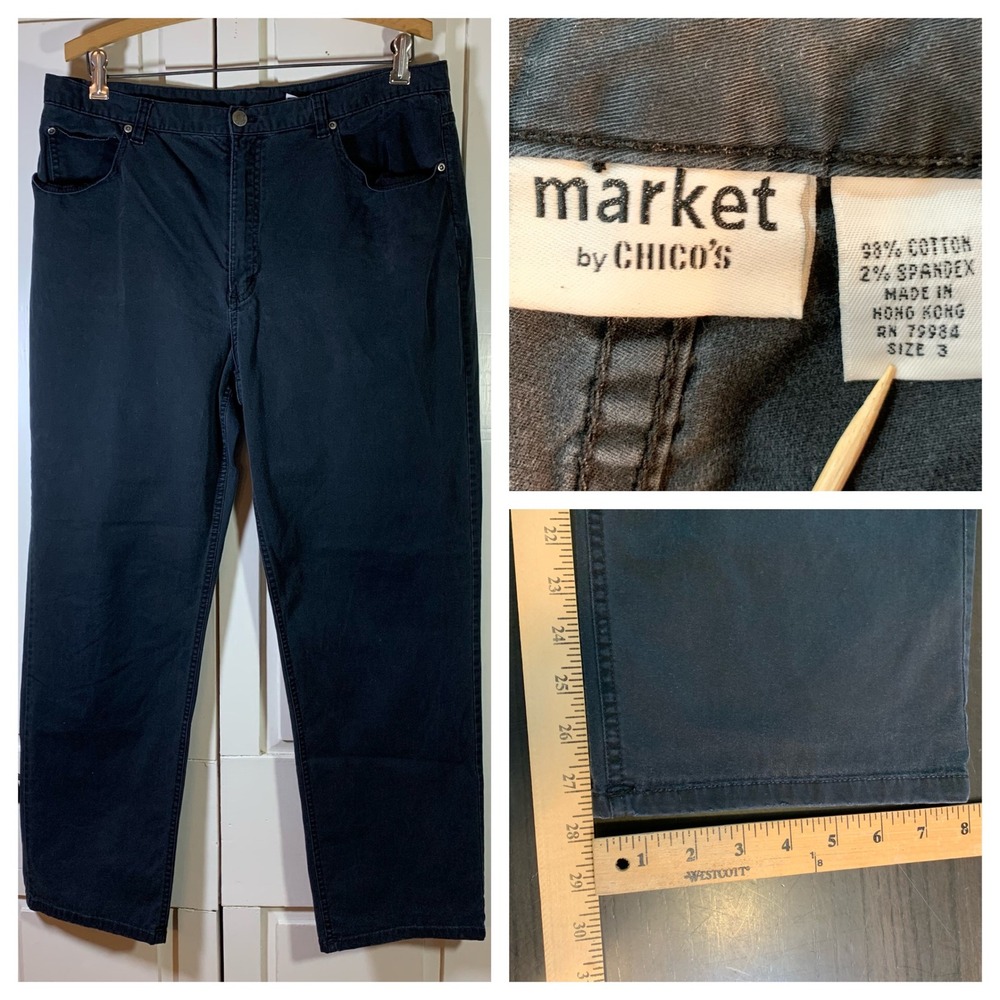 Market by‎ CHICO'S 3 Womens Black Straight Leg Pants Size XL Boho Casual